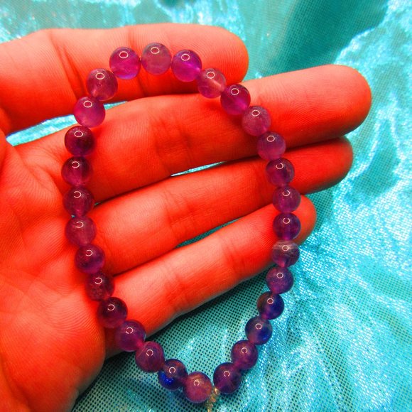 Amethyst 6mm Round 7" Stretchy Gemstone Bracelet - Picture 1 of 3